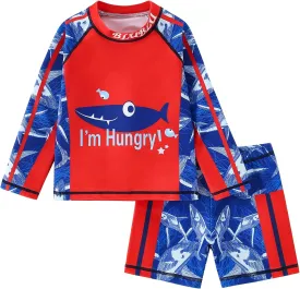 2-Piece Boys Dinosaur&Whale Swimsuit Set Long Sleeve Shirt   Trunks Toddler Swimming Suit Kids Rash Guards Bathing Suits
