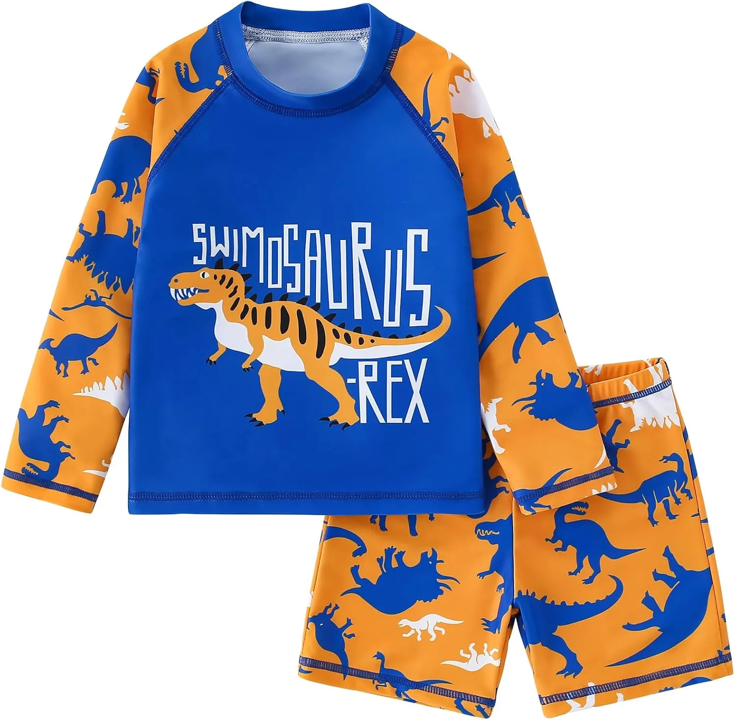 2-Piece Boys Dinosaur&Whale Swimsuit Set Long Sleeve Shirt   Trunks Toddler Swimming Suit Kids Rash Guards Bathing Suits