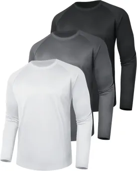 3 Pack Long Sleeve Shirts for Men - Quick Dry Moisture Wicking UV Sun Protection T-Shirts for Fishing Workout Athletic Gym