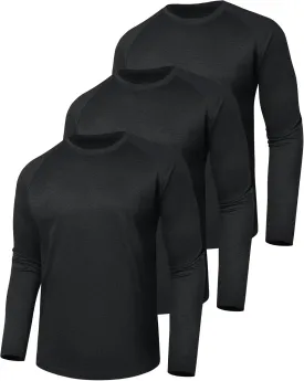 3 Pack Long Sleeve Shirts for Men - Quick Dry Moisture Wicking UV Sun Protection T-Shirts for Fishing Workout Athletic Gym