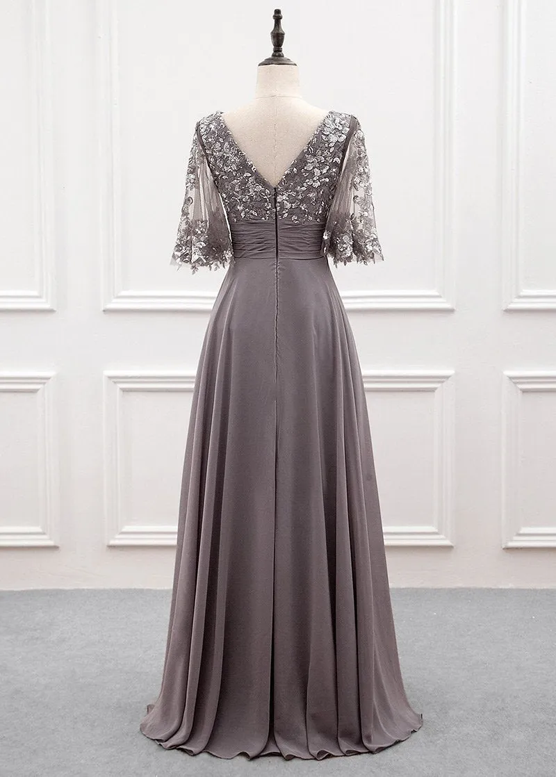 A-line Chiffon Half Sleeves Cheap Mother of the Bride Dresses With Sequins MTH002