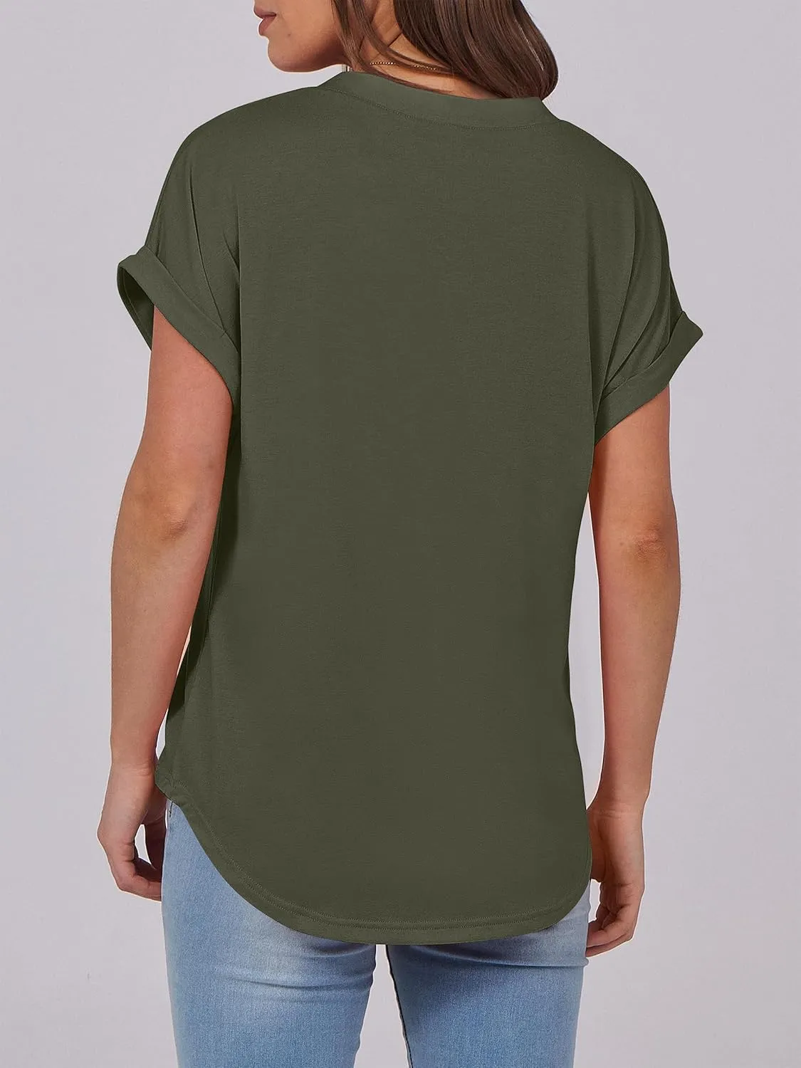 ANRABESS Womens Short Sleeve Henley Tops V Neck Dressy Casual Loose Fit Shirts Summer Flowy Blouses 2025 Trendy Clothes