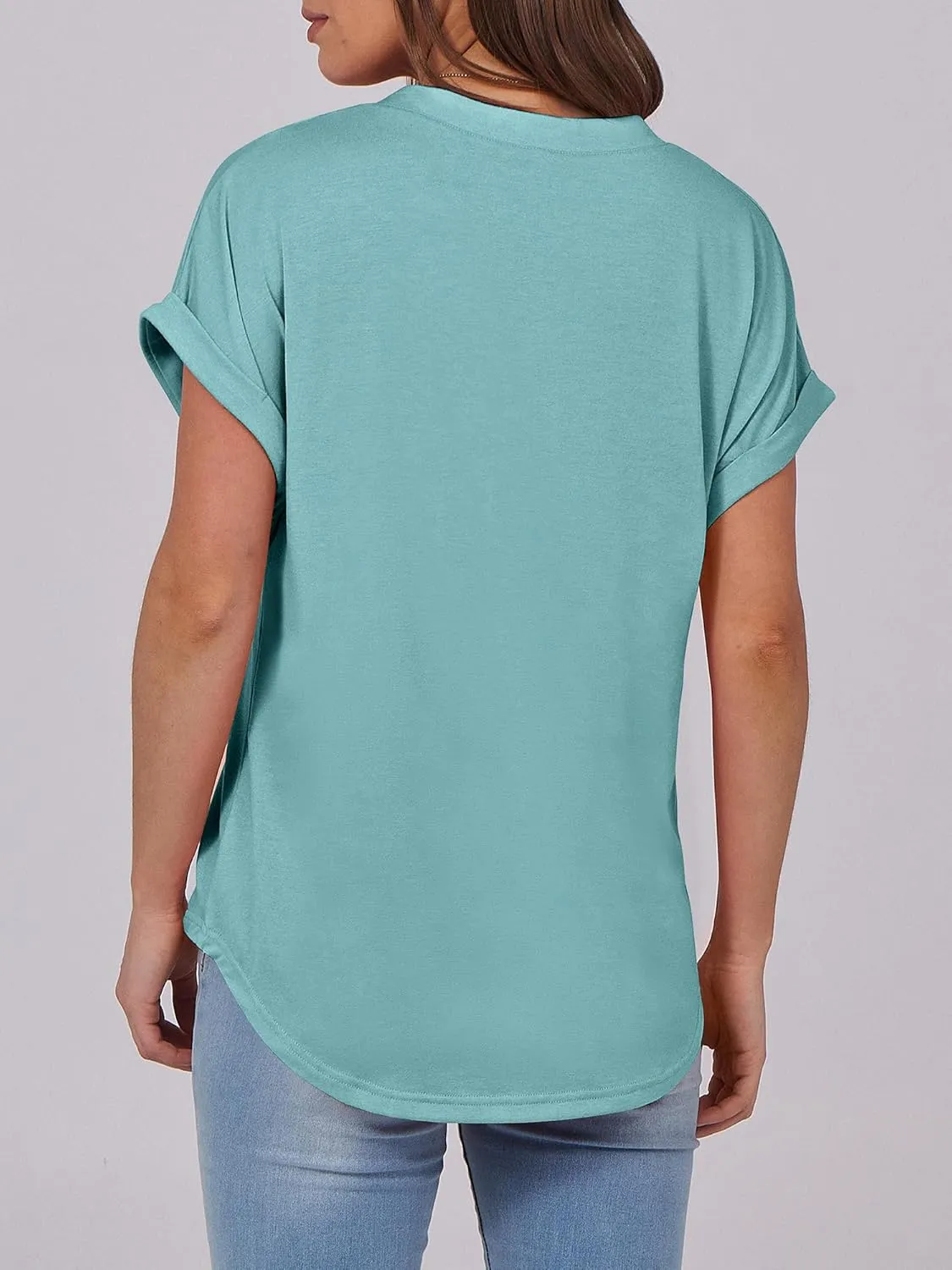 ANRABESS Womens Short Sleeve Henley Tops V Neck Dressy Casual Loose Fit Shirts Summer Flowy Blouses 2025 Trendy Clothes