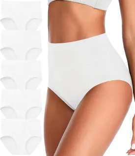 ASIMOON Tummy Control High Waisted Underwear for Women Cotton Plus Size Full Coverage Panties Ladies Briefs