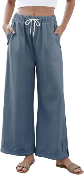 Athlisan Womens Baggy Wide Leg Palazzo Pants Casual Loose Drawstring Elastic Waisted Lounge Trousers with Pockets