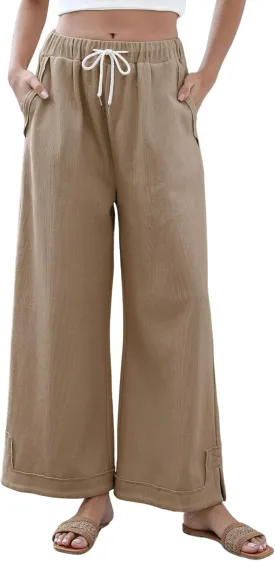 Athlisan Womens Baggy Wide Leg Palazzo Pants Casual Loose Drawstring Elastic Waisted Lounge Trousers with Pockets