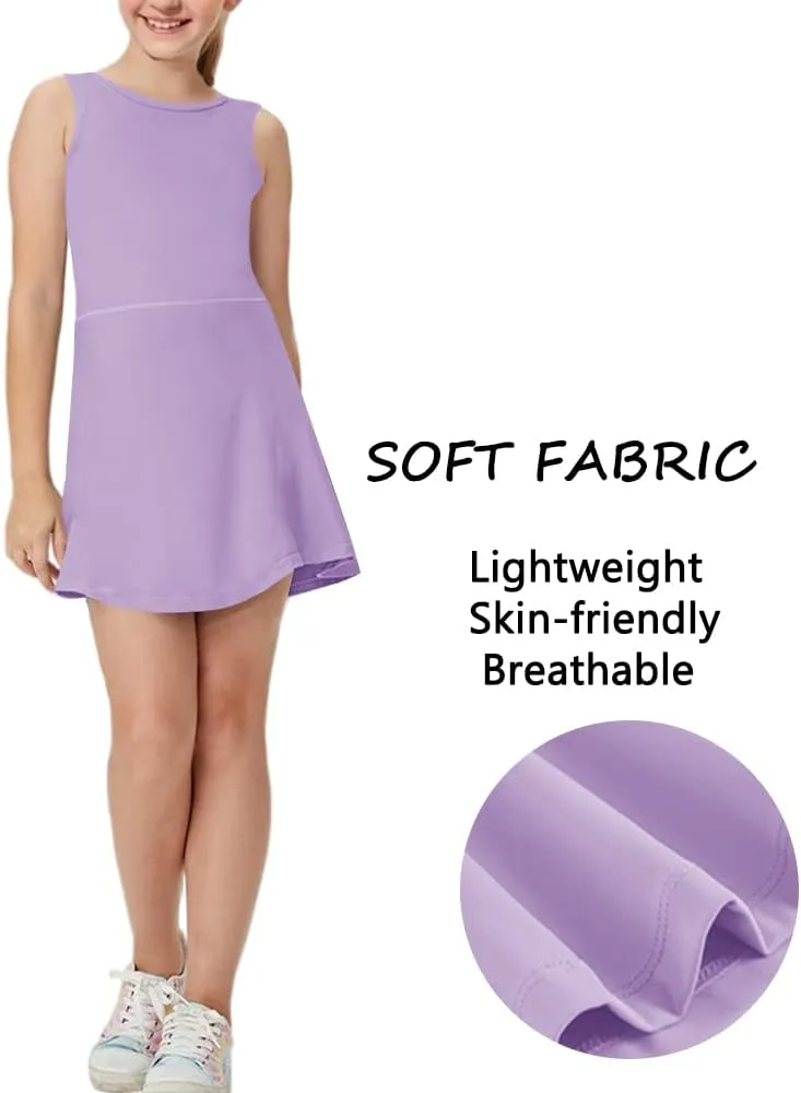 Aurgelmir Girls Crewneck Sleeveless Tennis Dresses Kids Workout Cute Outfits Tank Golf Dresses with Shorts Pocket