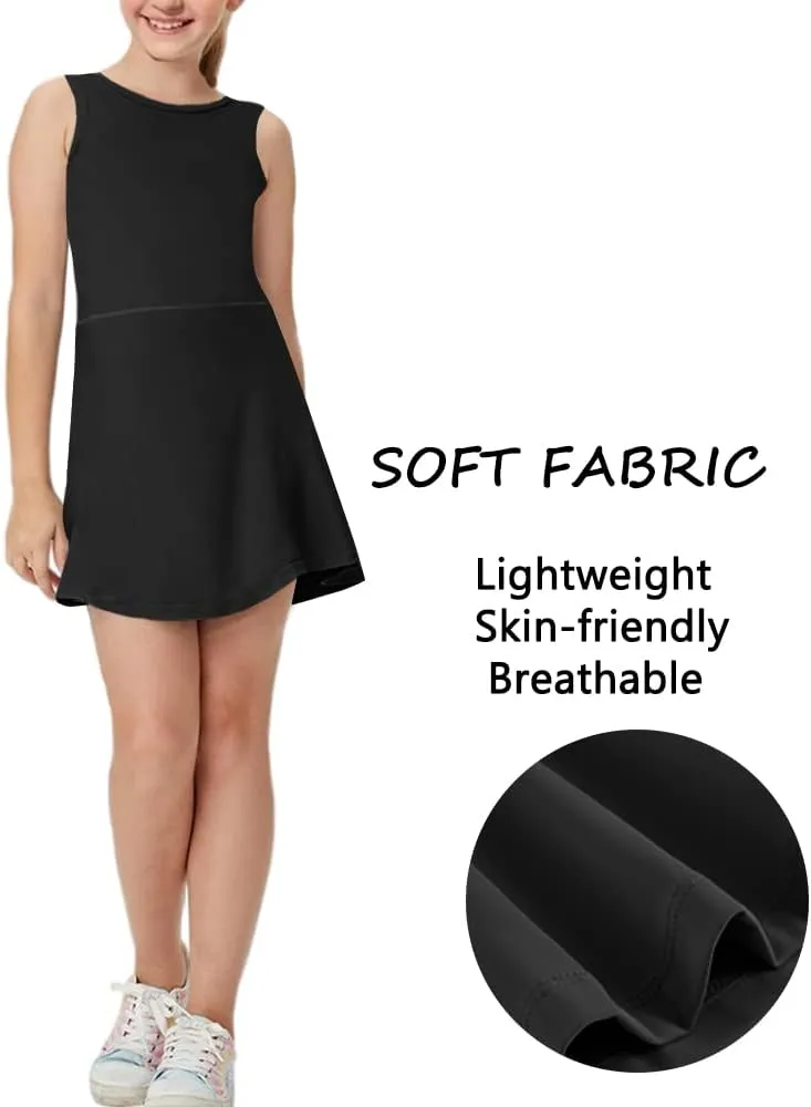 Aurgelmir Girls Crewneck Sleeveless Tennis Dresses Kids Workout Cute Outfits Tank Golf Dresses with Shorts Pocket