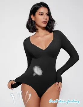 Avidlove Bodysuit for Women Long Sleeve Double Lined Tank Top V Neck Bodysuit Tummy Control Shapewear