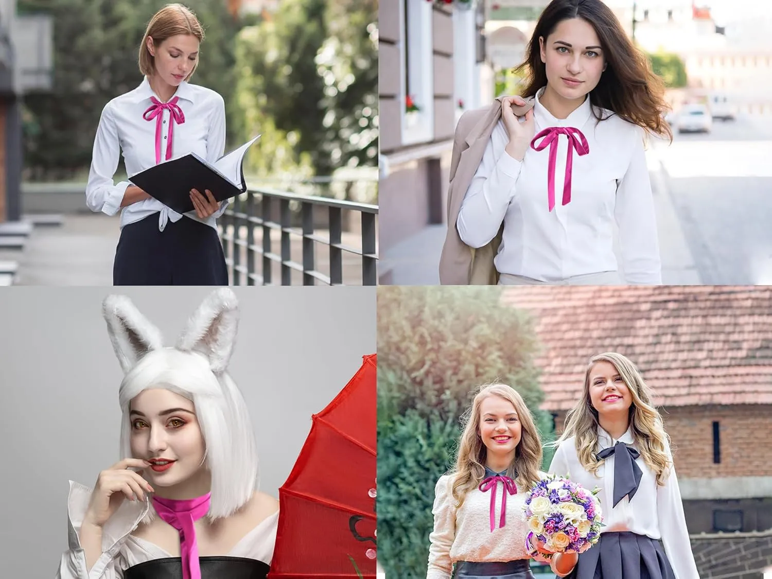 Bow Ties for Women Self Tie Satin Ribbon Bow Ties for Uniform Cosplay Womens Accessory