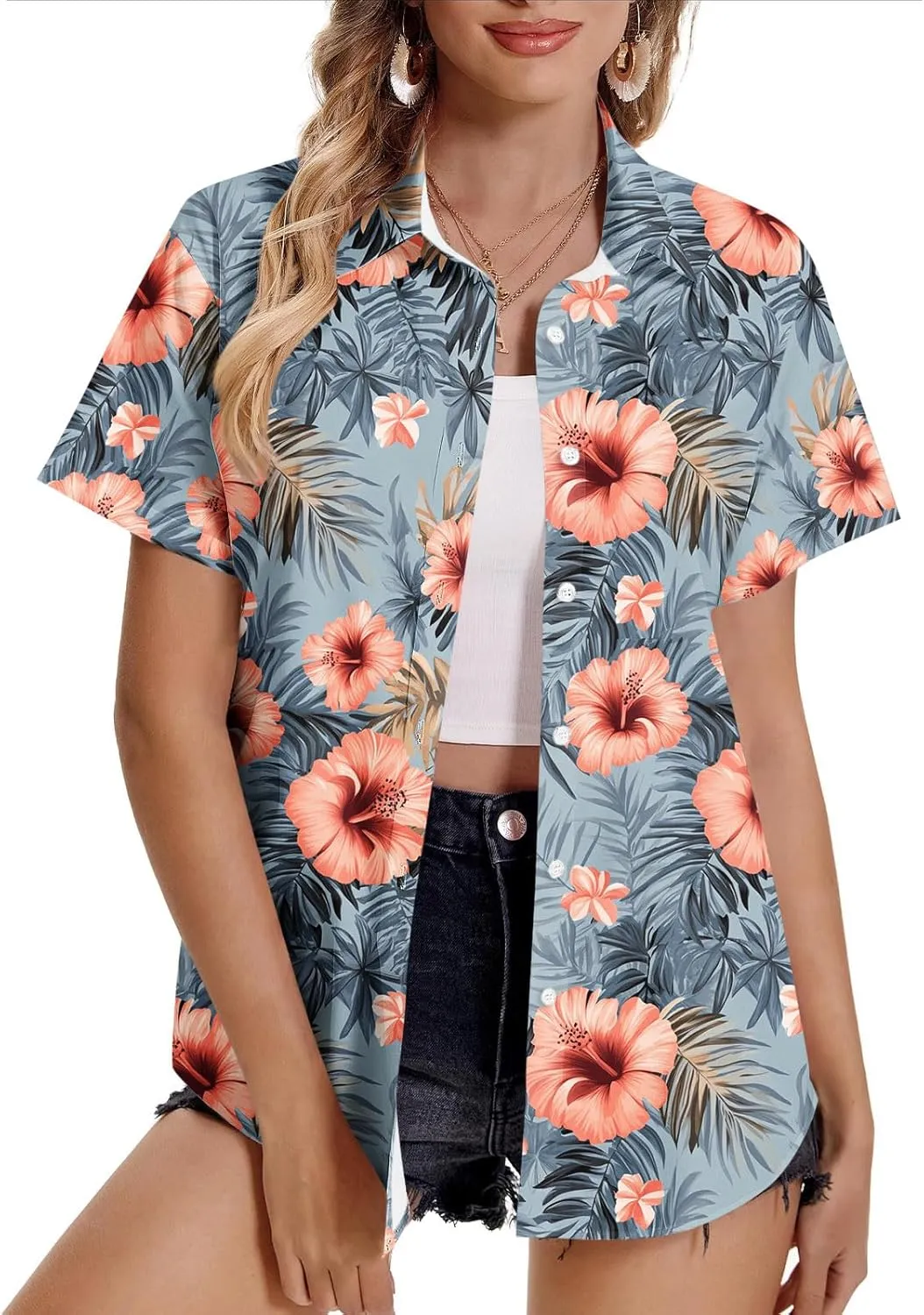 Button Down Shirts for Women Dressy Casual Short Sleeve Blouses Trendy Business Work Tops Trendy Summer Beach Outfits