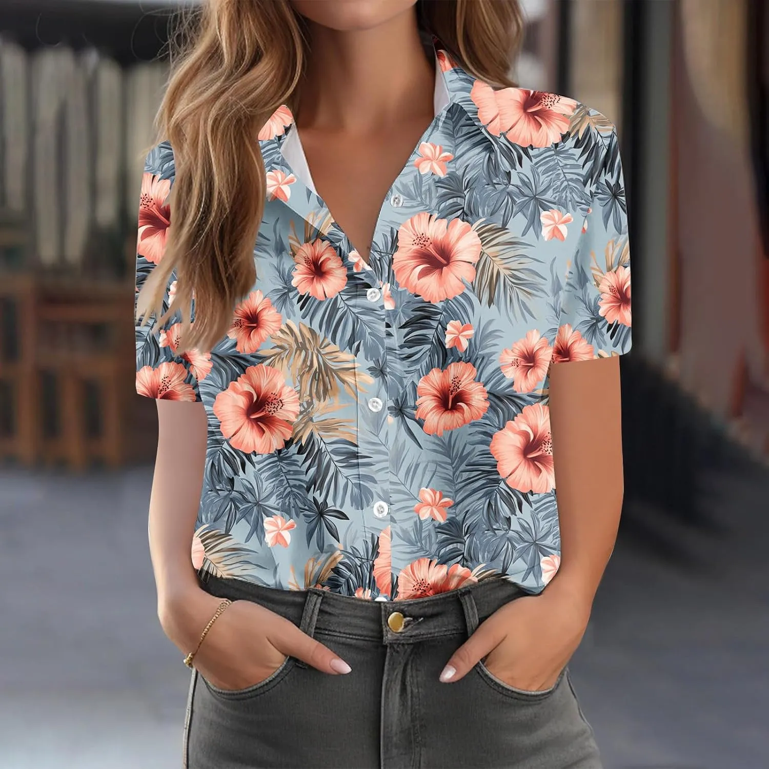 Button Down Shirts for Women Dressy Casual Short Sleeve Blouses Trendy Business Work Tops Trendy Summer Beach Outfits