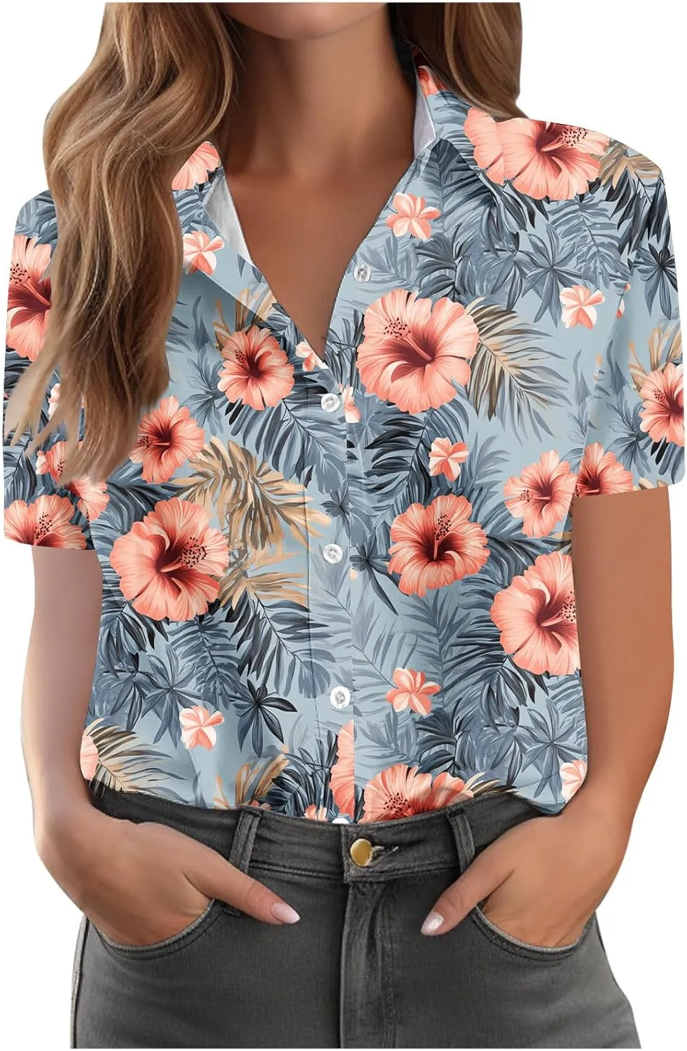 Button Down Shirts for Women Dressy Casual Short Sleeve Blouses Trendy Business Work Tops Trendy Summer Beach Outfits