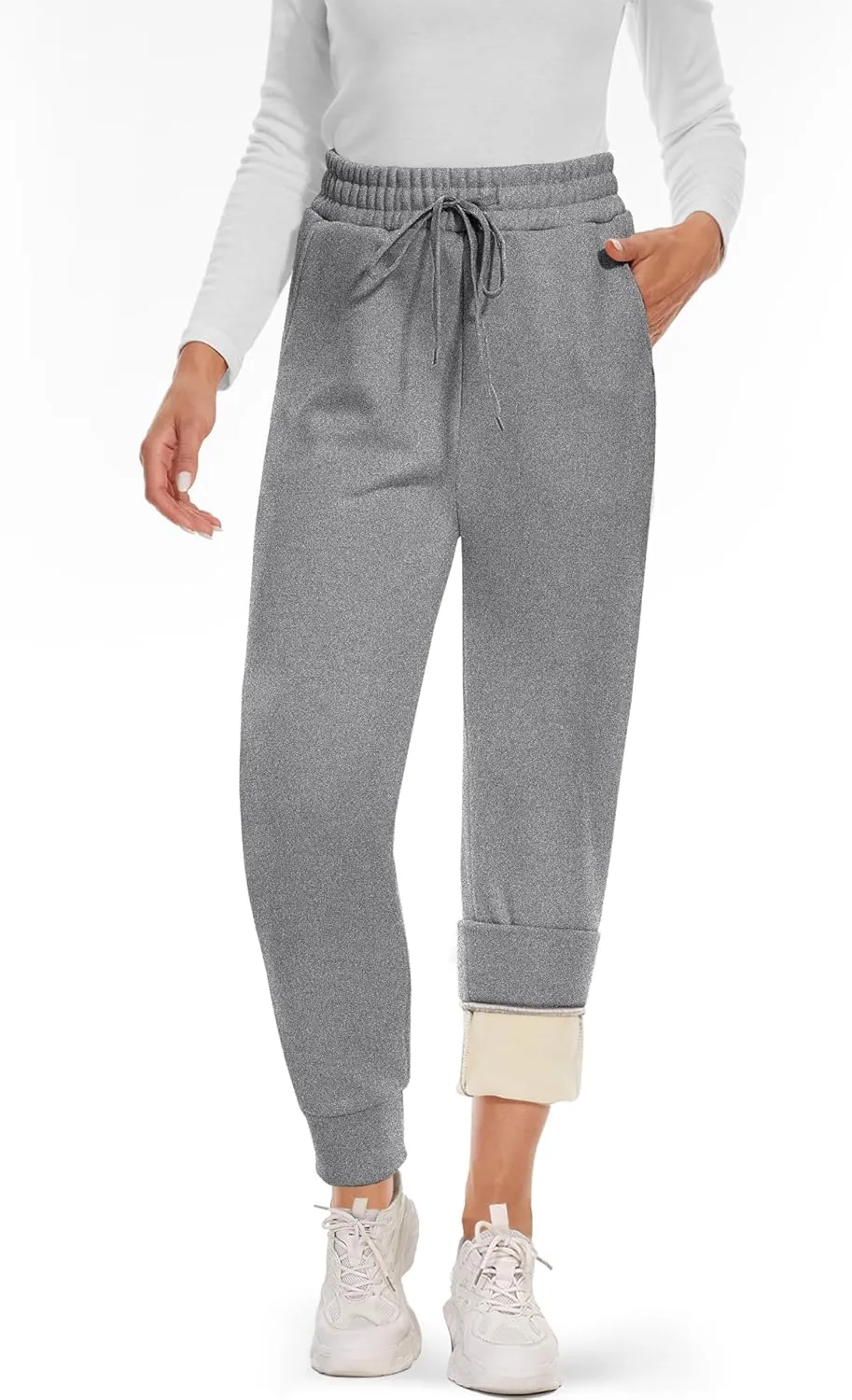 CAMPSNAIL Fleece Lined Sweatpants Women - Joggers for Women with Pockets High Waisted Thermal Winter Warm Pants for Snow