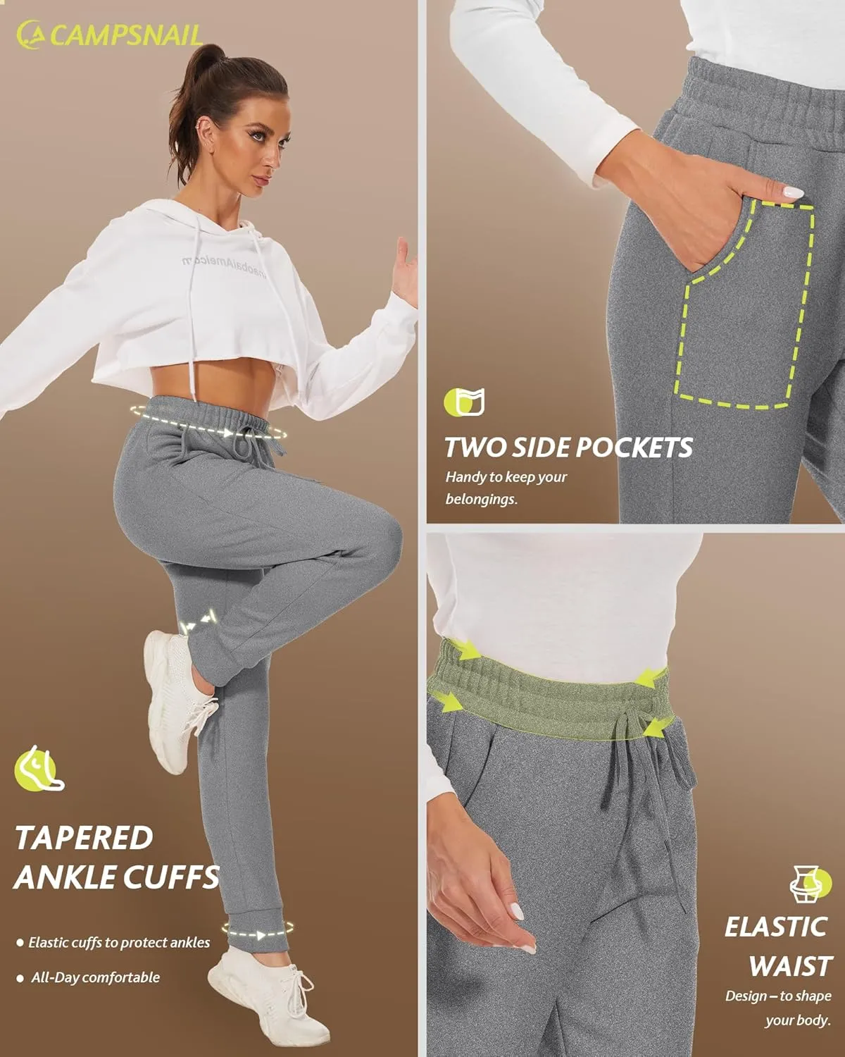 CAMPSNAIL Fleece Lined Sweatpants Women - Joggers for Women with Pockets High Waisted Thermal Winter Warm Pants for Snow