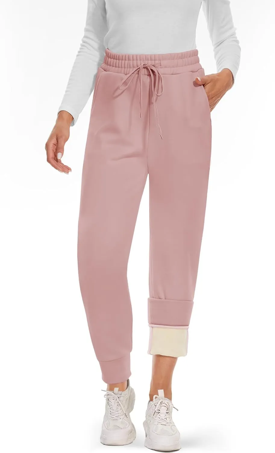 CAMPSNAIL Fleece Lined Sweatpants Women - Joggers for Women with Pockets High Waisted Thermal Winter Warm Pants for Snow