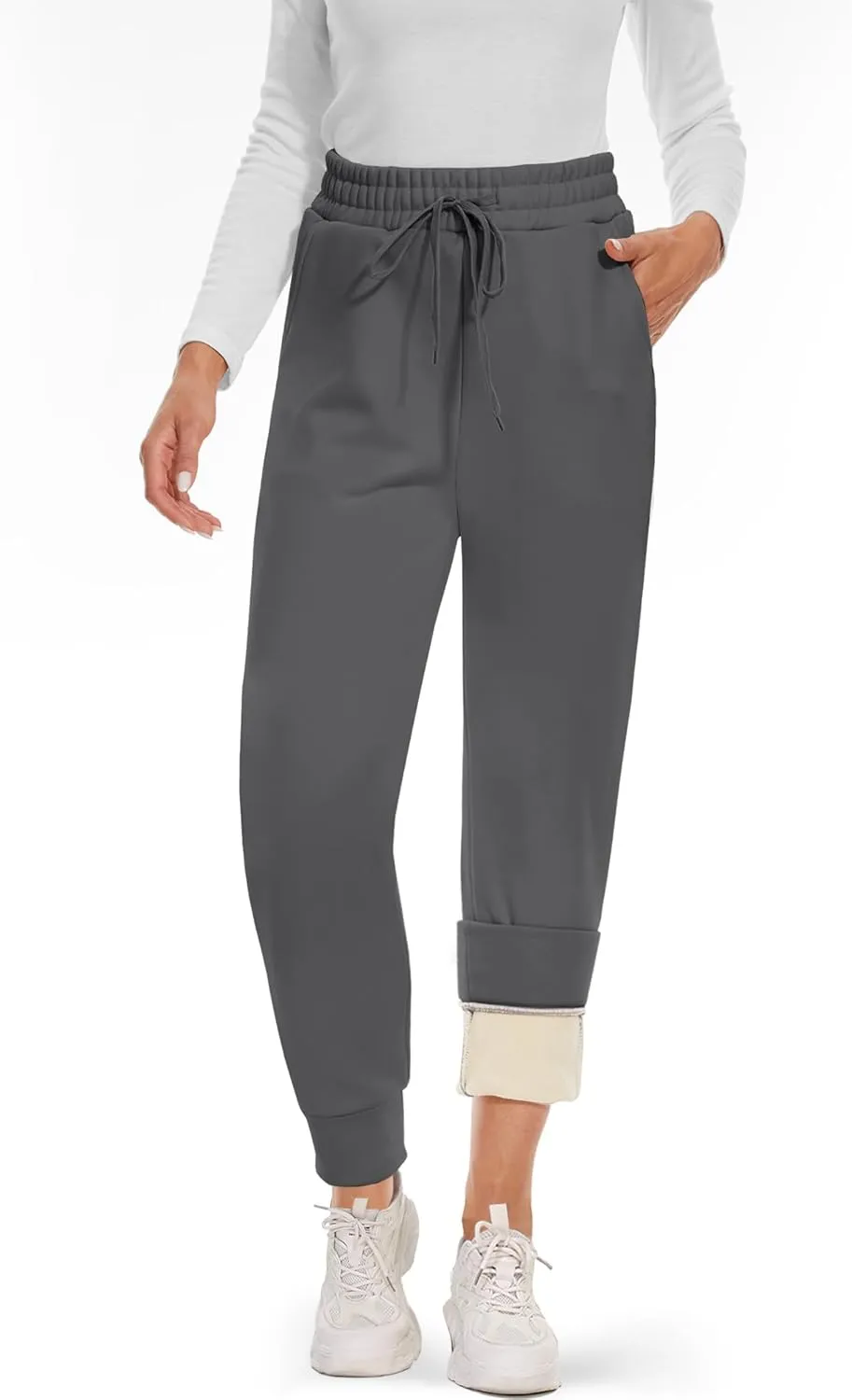 CAMPSNAIL Fleece Lined Sweatpants Women - Joggers for Women with Pockets High Waisted Thermal Winter Warm Pants for Snow