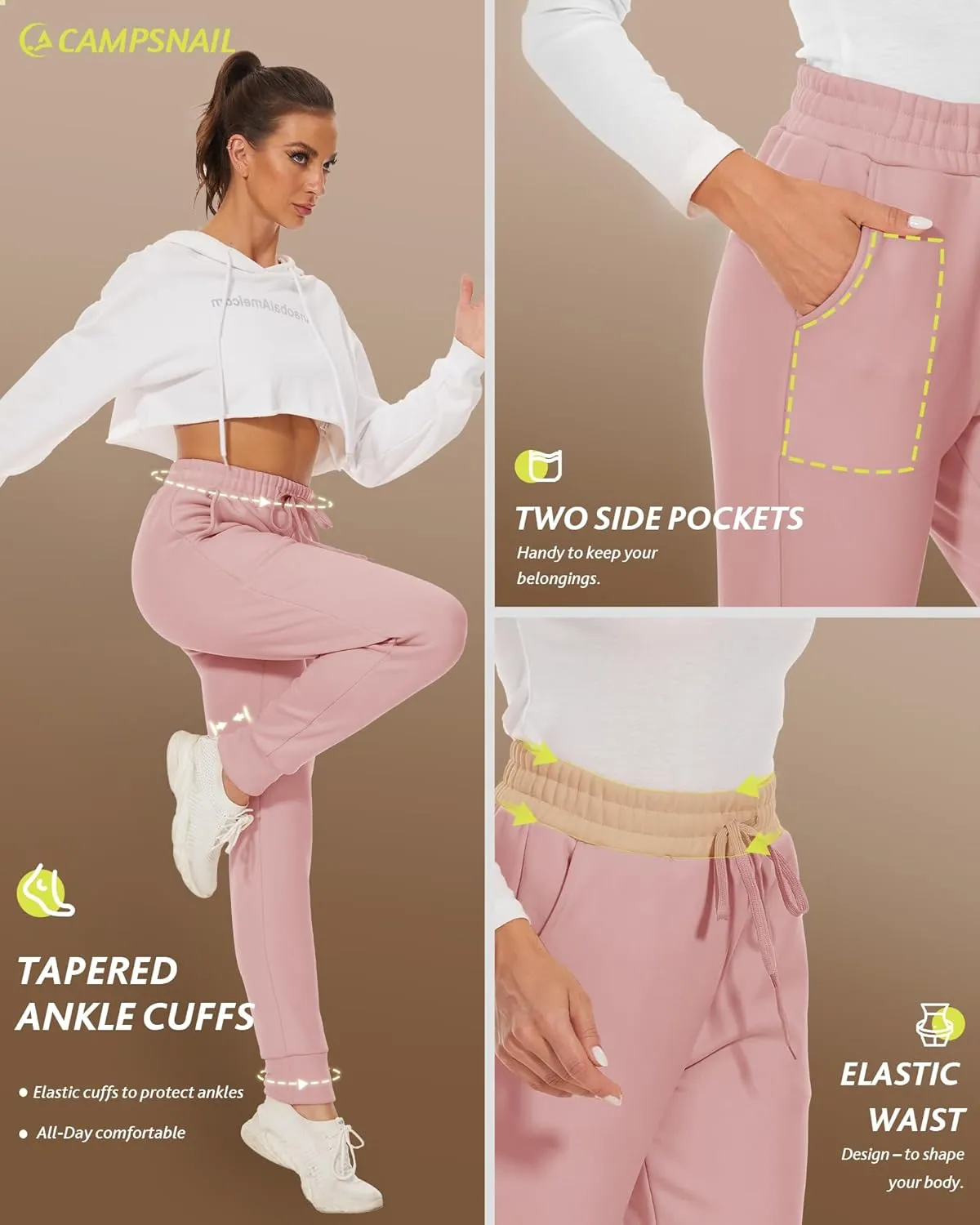 CAMPSNAIL Fleece Lined Sweatpants Women - Joggers for Women with Pockets High Waisted Thermal Winter Warm Pants for Snow