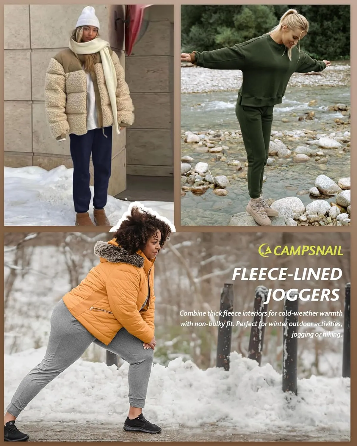 CAMPSNAIL Fleece Lined Sweatpants Women - Joggers for Women with Pockets High Waisted Thermal Winter Warm Pants for Snow