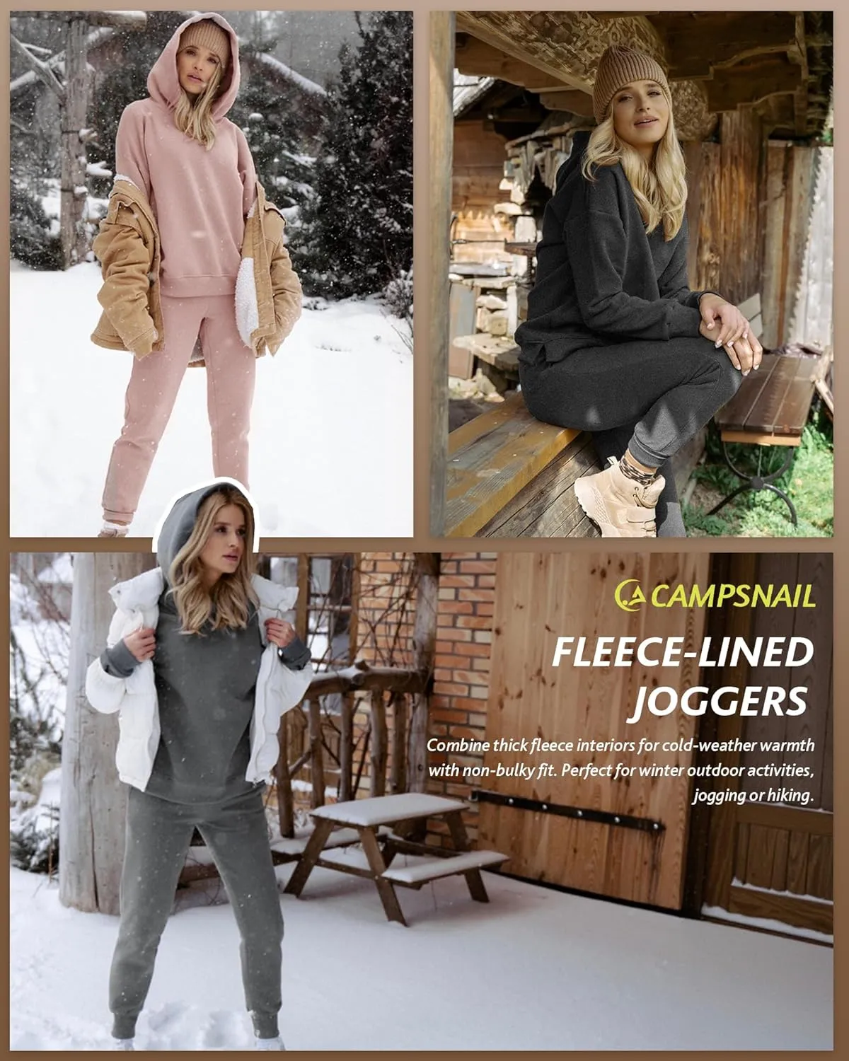 CAMPSNAIL Fleece Lined Sweatpants Women - Joggers for Women with Pockets High Waisted Thermal Winter Warm Pants for Snow