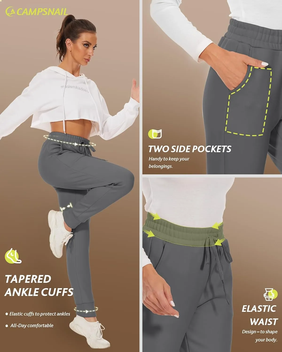 CAMPSNAIL Fleece Lined Sweatpants Women - Joggers for Women with Pockets High Waisted Thermal Winter Warm Pants for Snow