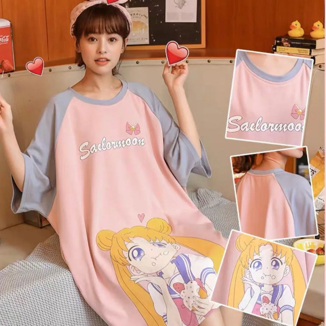 Cartoon Beauty Girl Print Kawaii Cute Loose Pajamas Night Dress