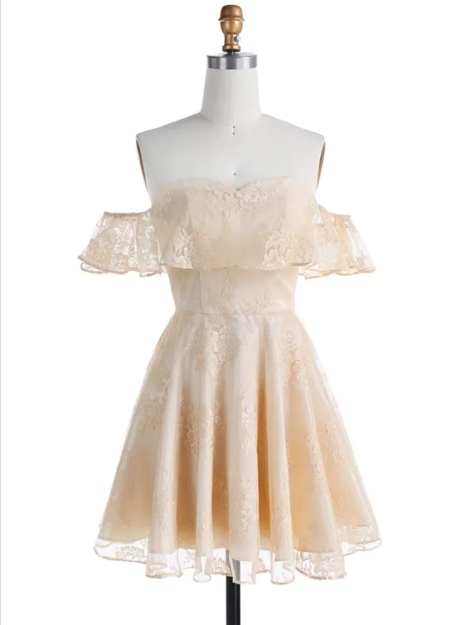 Charming A-line Off-the-shoulder Short Prom Dress Lace Homecoming Dress #MHL067