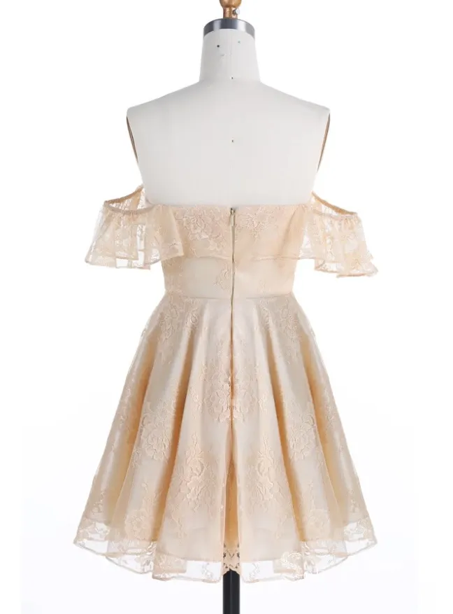 Charming A-line Off-the-shoulder Short Prom Dress Lace Homecoming Dress #MHL067