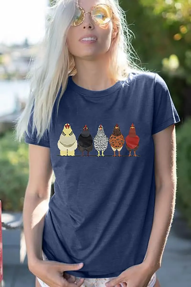 Chicken Tshirt Mom Cute T Shirts Womens Short Sleeves Farm Country Casual Tee Tops