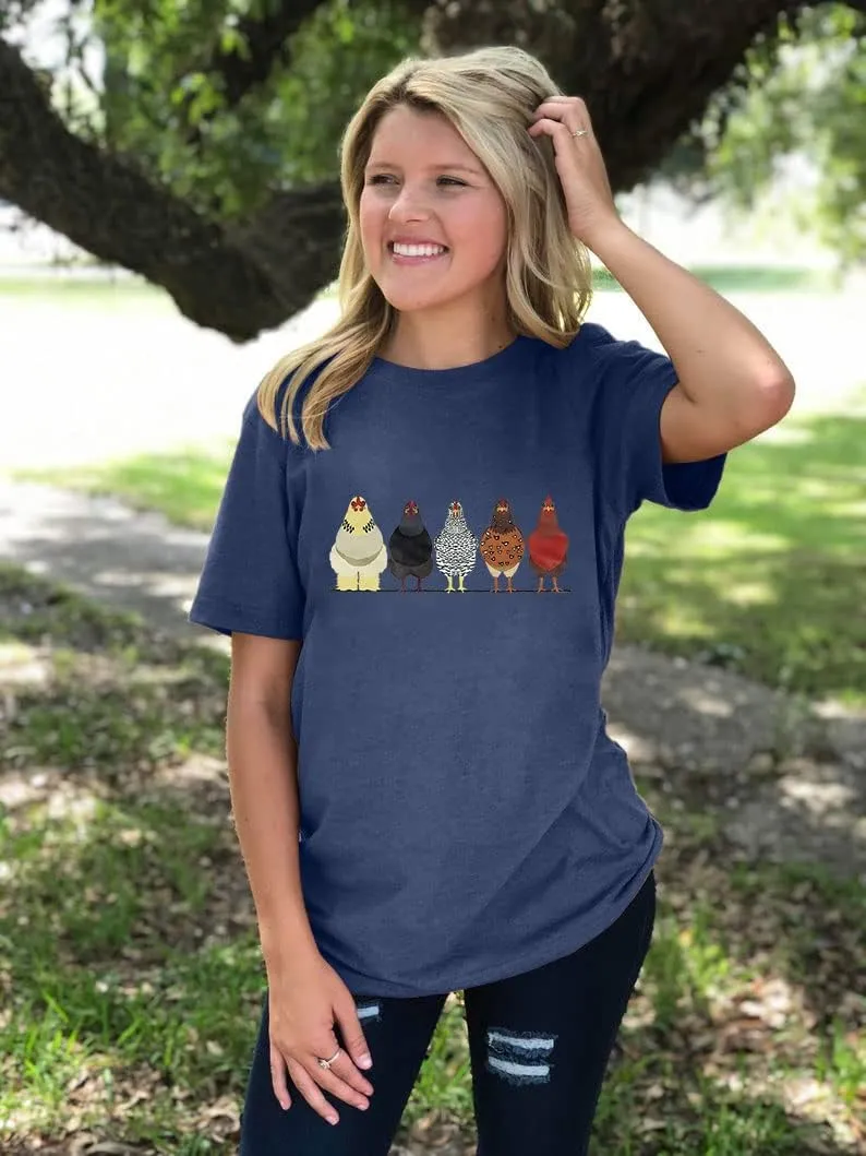 Chicken Tshirt Mom Cute T Shirts Womens Short Sleeves Farm Country Casual Tee Tops