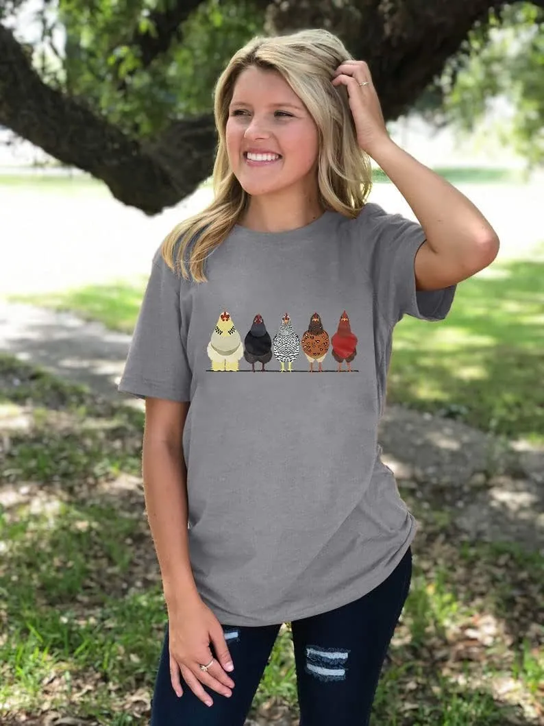 Chicken Tshirt Mom Cute T Shirts Womens Short Sleeves Farm Country Casual Tee Tops