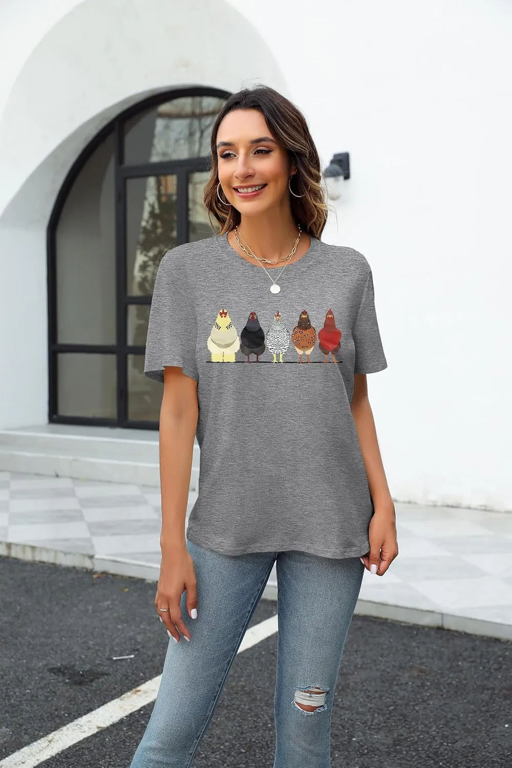 Chicken Tshirt Mom Cute T Shirts Womens Short Sleeves Farm Country Casual Tee Tops