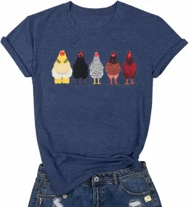 Chicken Tshirt Mom Cute T Shirts Womens Short Sleeves Farm Country Casual Tee Tops