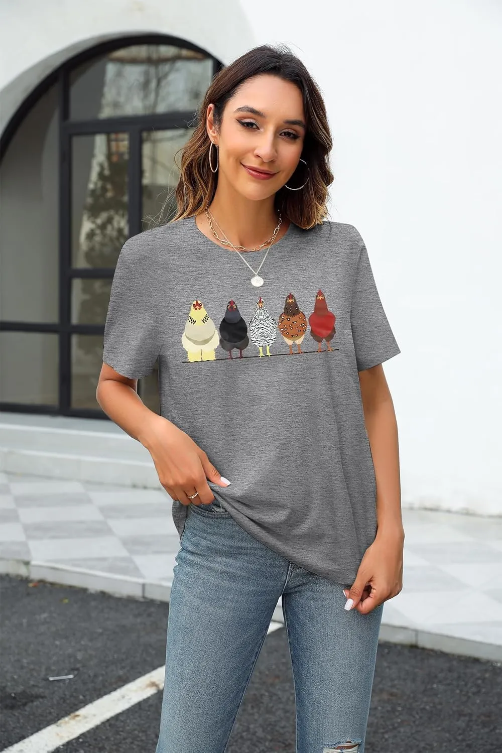 Chicken Tshirt Mom Cute T Shirts Womens Short Sleeves Farm Country Casual Tee Tops