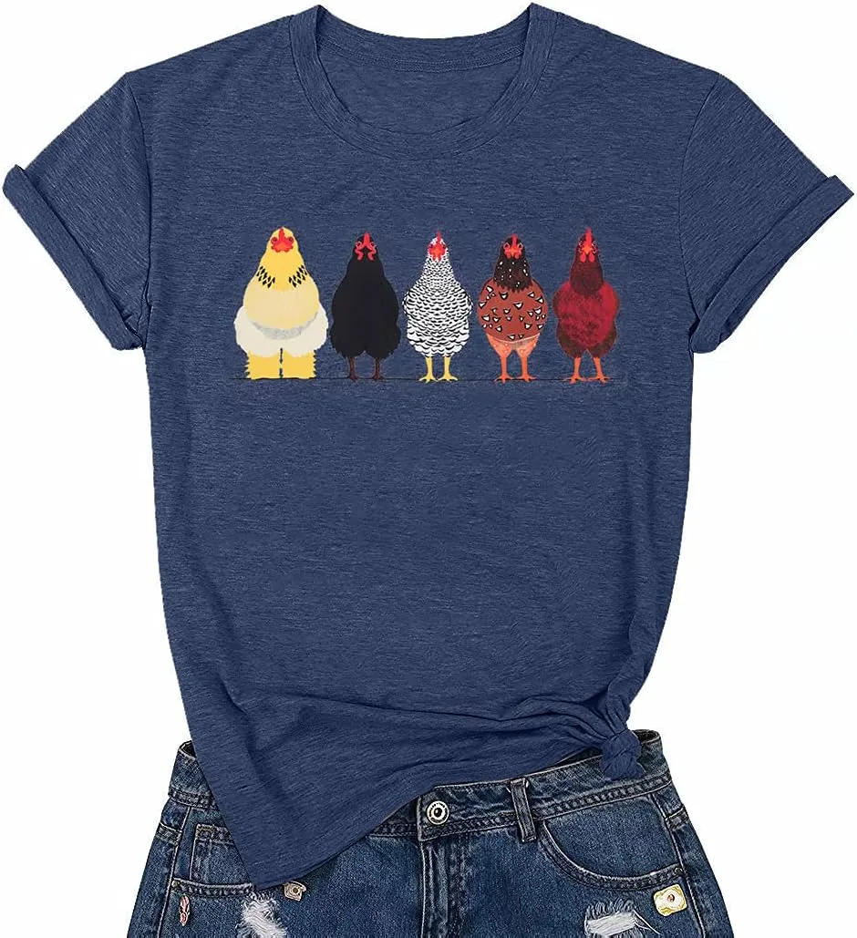 Chicken Tshirt Mom Cute T Shirts Womens Short Sleeves Farm Country Casual Tee Tops
