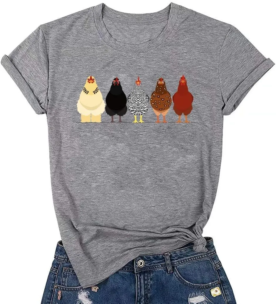 Chicken Tshirt Mom Cute T Shirts Womens Short Sleeves Farm Country Casual Tee Tops