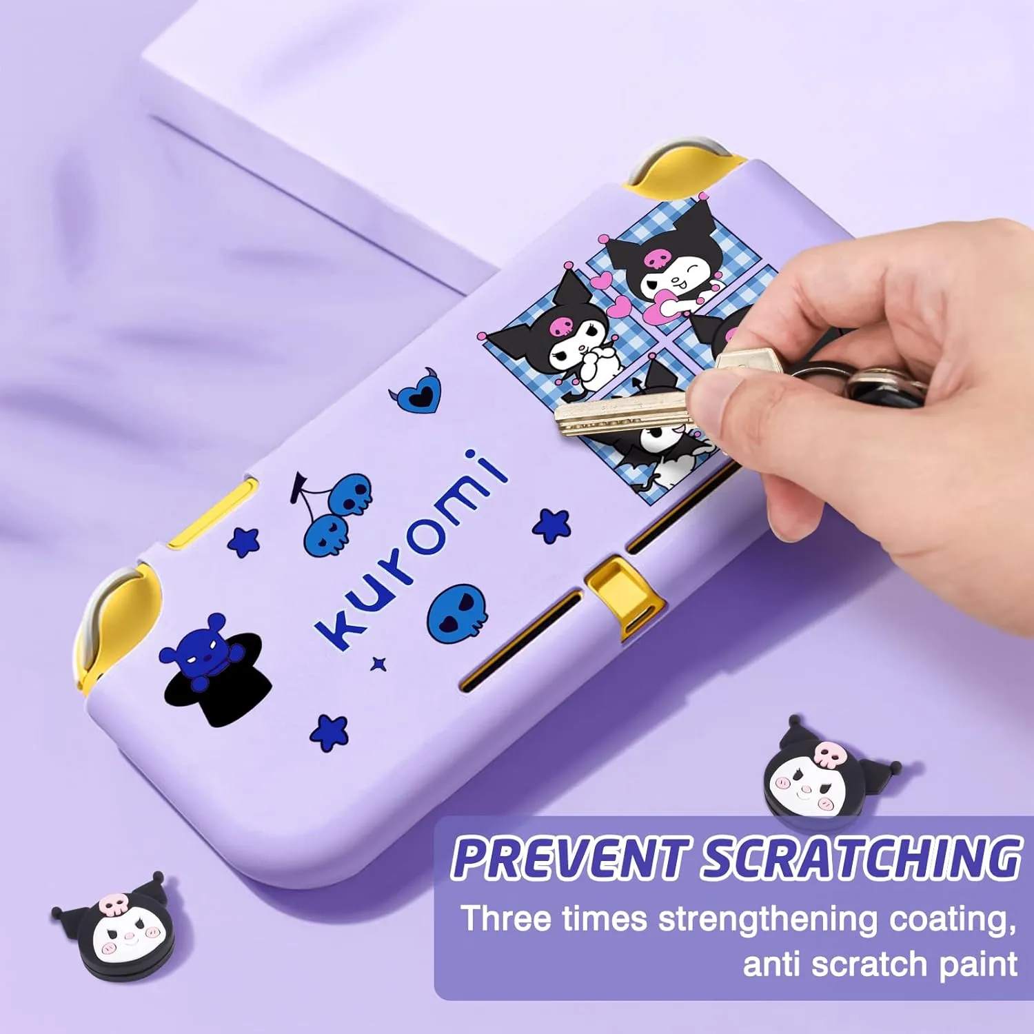 DLseego Little Troublemaker Rabbit Switch Lite Protective Case Cute TPU Soft Cover Shock Absorption Anti-Scratch Shell with 2PCS Lovely Devil Bunny Thumb Grips for Switch 2019 Version - Purple