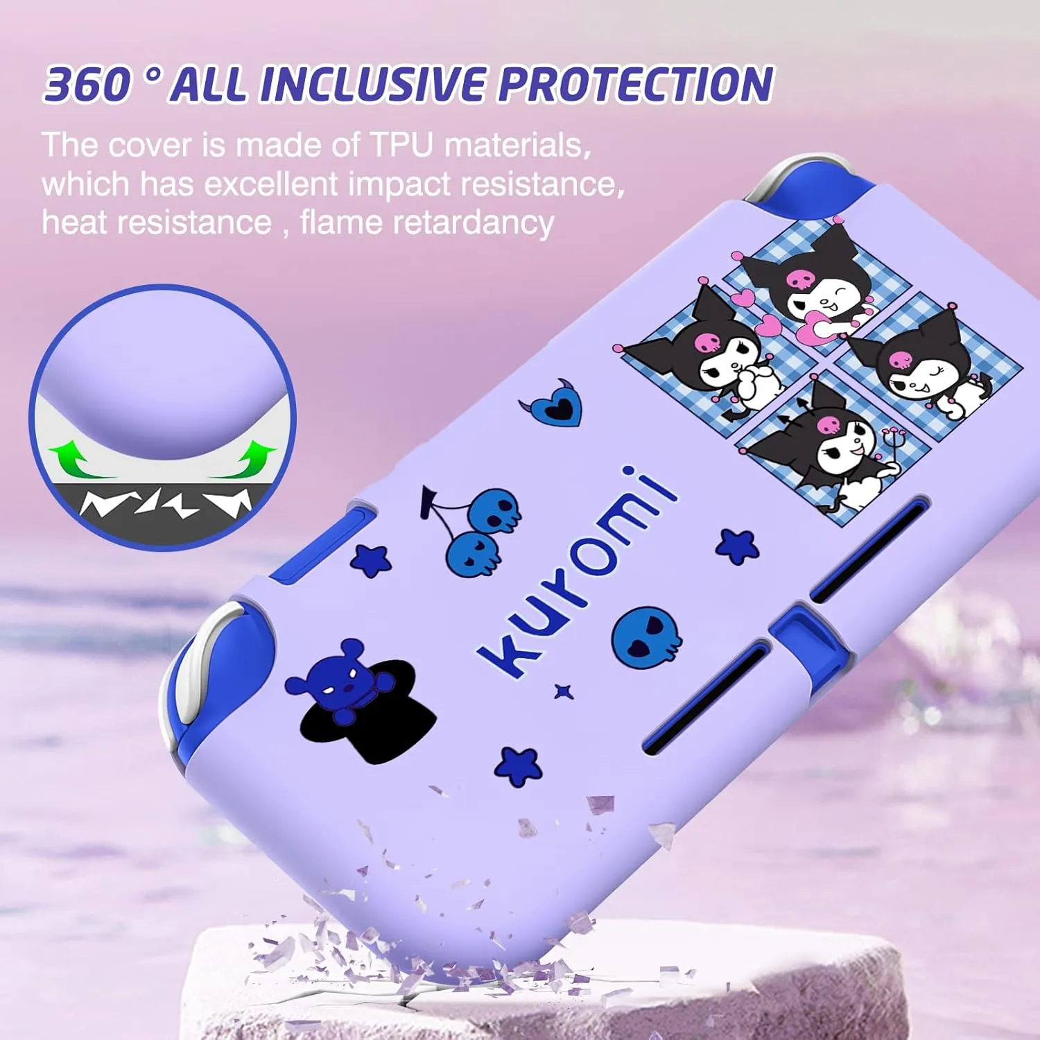 DLseego Little Troublemaker Rabbit Switch Lite Protective Case Cute TPU Soft Cover Shock Absorption Anti-Scratch Shell with 2PCS Lovely Devil Bunny Thumb Grips for Switch 2019 Version - Purple