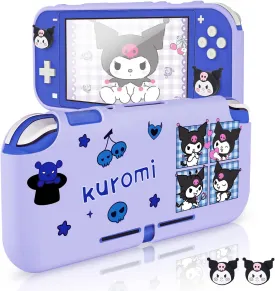 DLseego Little Troublemaker Rabbit Switch Lite Protective Case Cute TPU Soft Cover Shock Absorption Anti-Scratch Shell with 2PCS Lovely Devil Bunny Thumb Grips for Switch 2019 Version - Purple