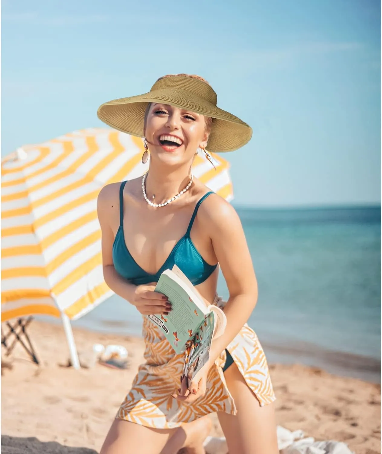 DOOVID Womens Summer Straw Hats Wide Brim Sun Hat UV Protection Visor Foldable Beach Hat for Women