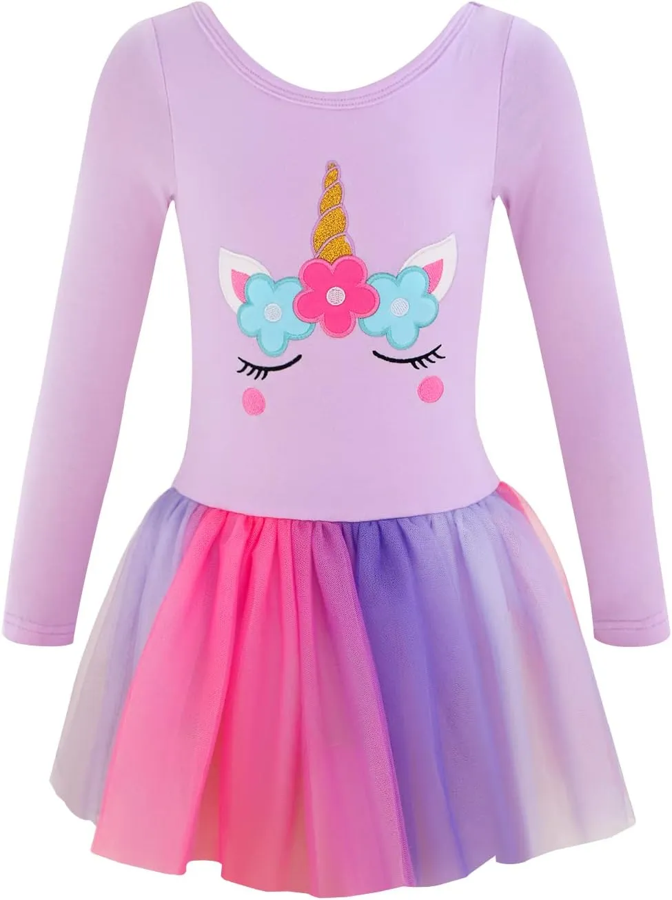 EQSJIU Long Sleeve Leotard for Girls Leotards Dance Ballet Dress Kids Dance Dress with 3 layers Sparkle Tutu