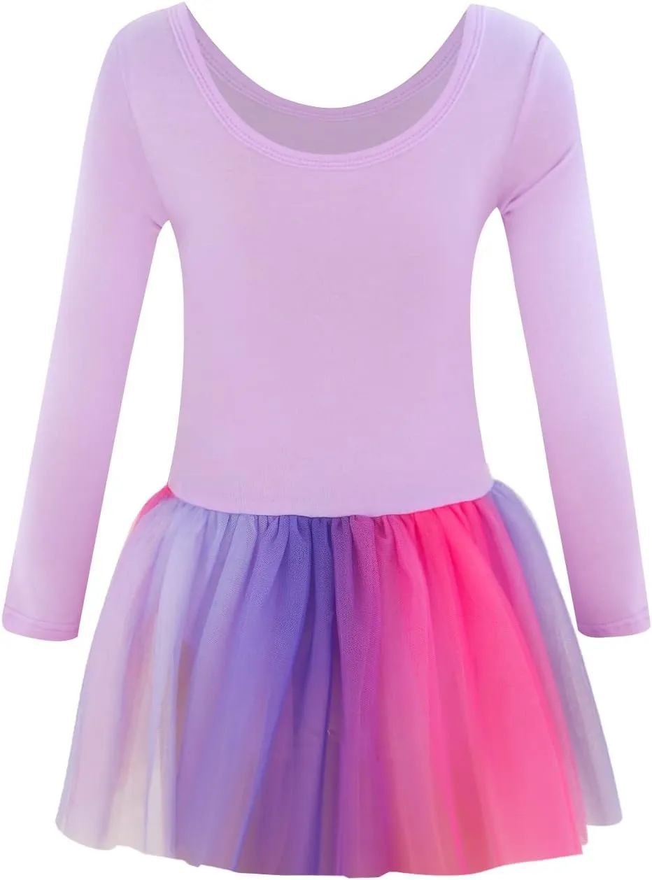 EQSJIU Long Sleeve Leotard for Girls Leotards Dance Ballet Dress Kids Dance Dress with 3 layers Sparkle Tutu