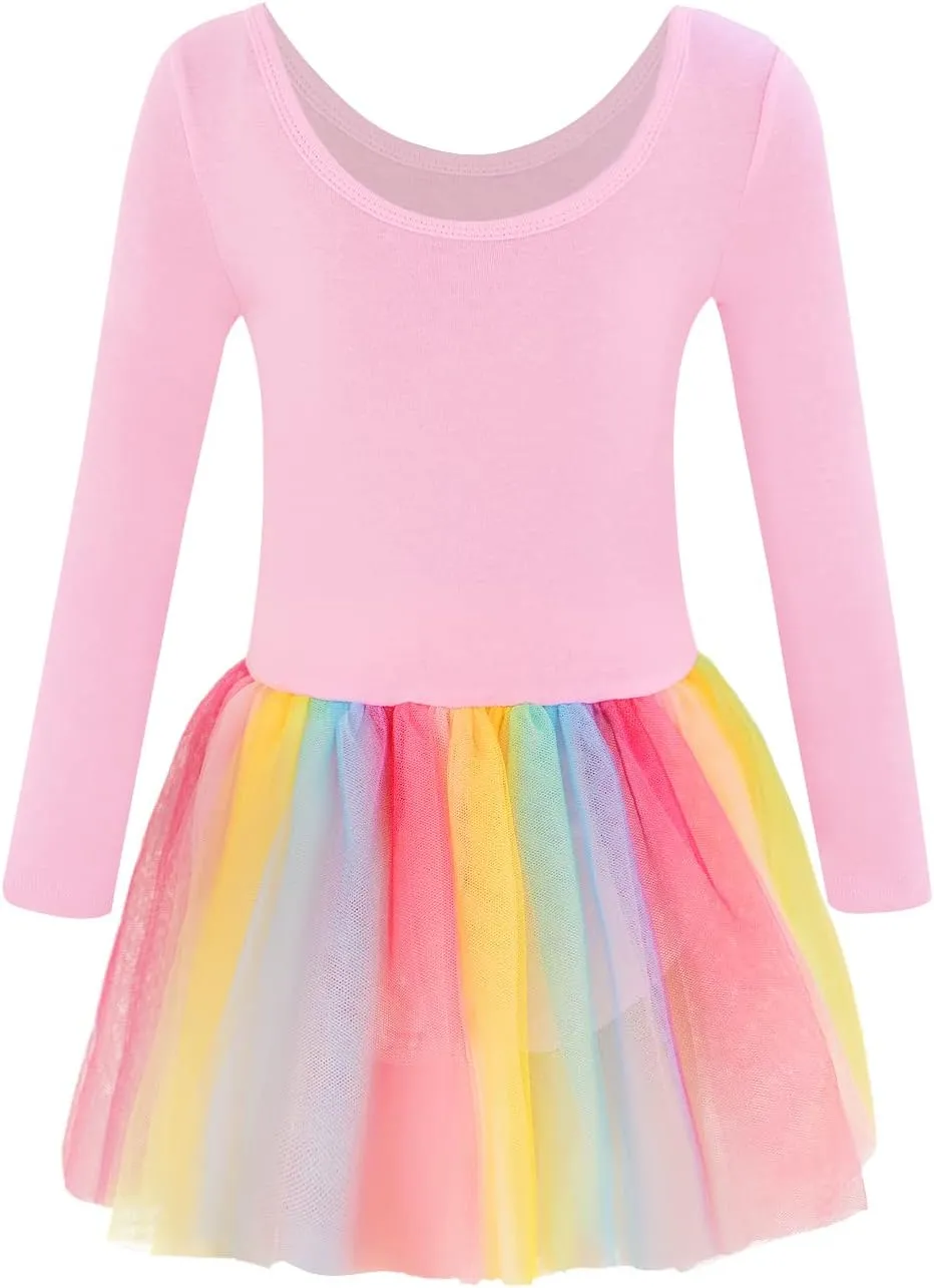 EQSJIU Long Sleeve Leotard for Girls Leotards Dance Ballet Dress Kids Dance Dress with 3 layers Sparkle Tutu