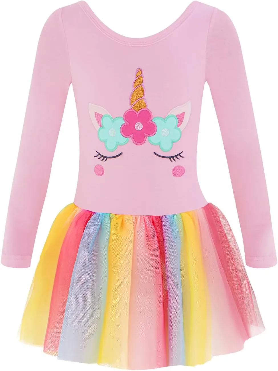 EQSJIU Long Sleeve Leotard for Girls Leotards Dance Ballet Dress Kids Dance Dress with 3 layers Sparkle Tutu