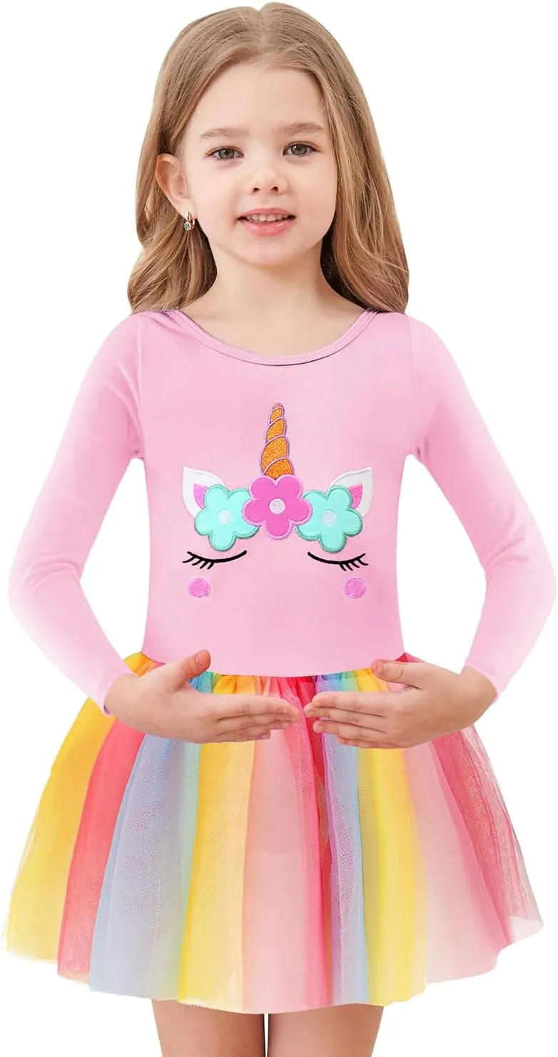 EQSJIU Long Sleeve Leotard for Girls Leotards Dance Ballet Dress Kids Dance Dress with 3 layers Sparkle Tutu