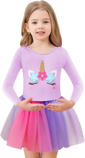 EQSJIU Long Sleeve Leotard for Girls Leotards Dance Ballet Dress Kids Dance Dress with 3 layers Sparkle Tutu