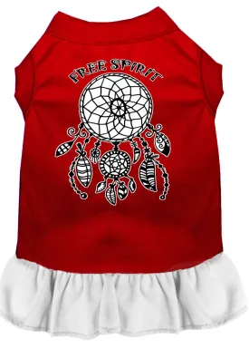 Free Spirit Screen Print Dog Dress Red With White Xs (8)