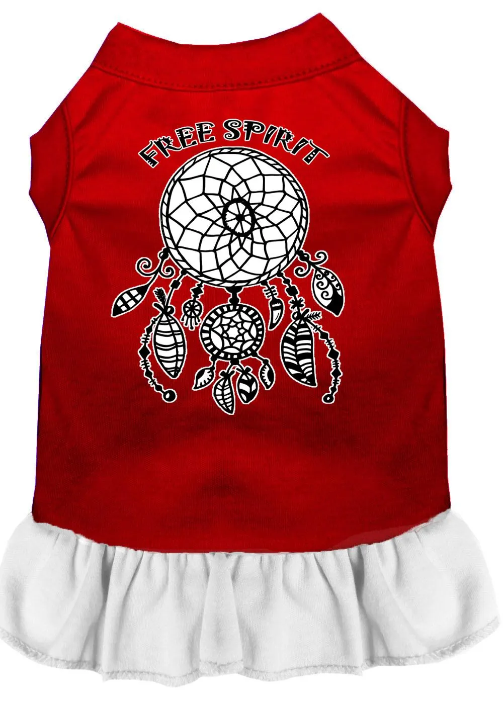 Free Spirit Screen Print Dog Dress Red With White Xs (8)