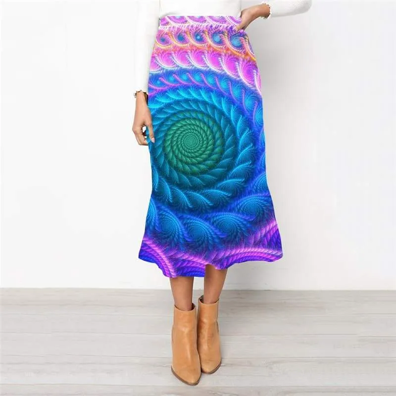 Geometric Skirts Women Psychedelic High waist skirts Vortex Rock Frauen Color Skirt Ladies