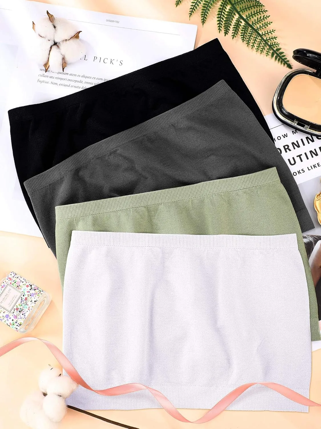 Geyoga 4 Pieces Strapless Bandeau Bra, Seamless Bralettes Stretchy Non Padded Bandeau Tube Top Bra for Women